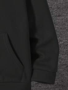 SHEIN 兒童 1 件大童男孩黑色連帽冬季開襟衫 寬鬆版型 秋季休閒城市運動學院風復古貼袋 開學日常穿搭 - 黑色 - 查看 5
