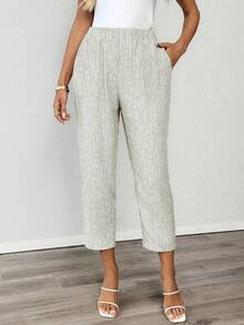 EMERY ROSE 女式纯色休闲裤 - 杏色 - 查看 5