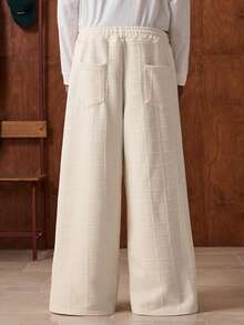 SWAVVY Men's Casual Loose Drawstring Waist Sweatpants With Patch Pockets - Apricot - View 2