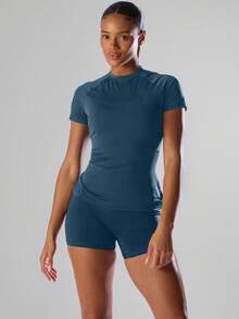 Musera Sport 纯色短袖运动T恤 跑步短裤 舒适休闲 健身 健身房 跑步 俱乐部、板式网球、网球、匹克球 健身房 瑜伽 普拉提 健身 日常休闲 夏季 - 藏蓝色 - 查看 5