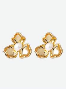 Opalesca Women Stud Earrings,Outfits,Old Money,Wedding/Bridal Accessories,Fairycore/Fairy,Pearl,Metallic/Texture,Fall/Autumn/Winter,Elegant,For Mom/Women/Girl/Mother,Premium,Vintage,Layered - Gold - View 2