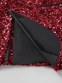 Manfinity AFTRDRK Bộ vest thời trang cổ khăn choàng tay dài có cầu vai sáng bóng cho nam - Màu Đỏ Sâu - Xem 6