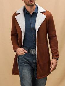 Manfinity Mode 男士秋冬撞色立领休闲针织大衣，外出朋友外套，适合送给朋友、老公、男朋友的礼物 - 棕色 - 查看 4