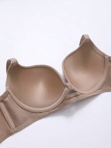 Desiresculpt Women Solid Color Bow Tie Instantlift Bra Lingerie Basic Casual Steel Ring Ribbed Underwire Push Up T-Shirt Bra - Khaki - View 9