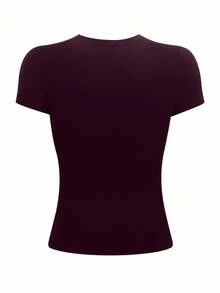 INAWLY 女式纯色修身圆领 T 恤，深紫色 - 中紫紅色 - 查看 2