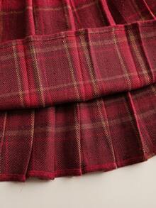 Sparklyn 时尚百搭女童复古红格子裙，新款时尚加厚百褶裙，适合少女 - 彩色 - 查看 7