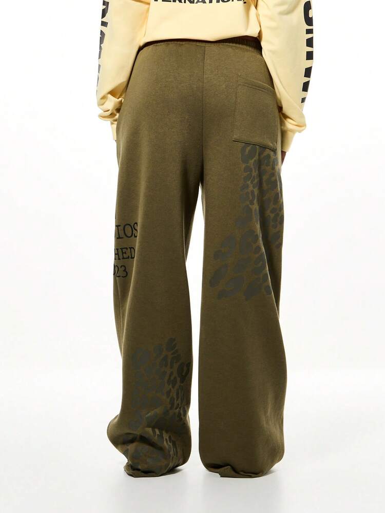 SUMWON WOMEN Oversized Tonal Animal Print Varsity Joggers
