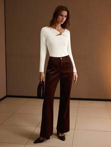 MOTF PREMIUM CAMISETA AJUSTADA CON CUELLO ASIMÉTRICO, OTOÑO/INVIERNO - Albaricoque - Ver 4