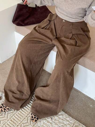 Dazy Plus Plus Size Women Solid Color Thick Corduroy Straight Leg Casual Pants, Autumn/Winter