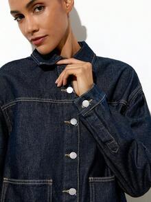 Maija 女士休闲长袖宽松牛仔外套，带口袋，冬季款