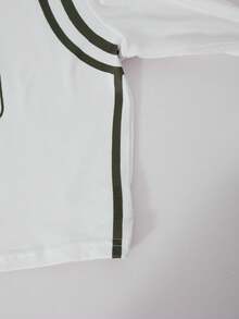 SHEIN Explorewe 2 件套青少年女孩海军蓝数字印花长袖圆领上衣和阔腿裤休闲装 - 軍綠色 - 查看 3