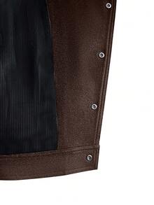 Manfinity EMRG Men's Oblique Button Long Sleeve Jacket, Asymmetrical Button Design Casual Jacket, Recommended Gift For Husband, Boyfriend, Friend Brown Sweater Brown Jacket Cropped Men Jacket Cropped Zip Up Men Brown Jersey - Chocolate Brown - View 7