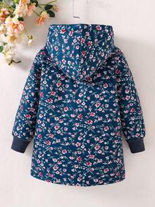 SHEIN Elladie kids 少女花卉印花连帽长袖夹克外套