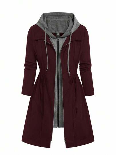 EMERY ROSE 大码女式宽松休闲夹克，收腰设计，撞色，简约设计