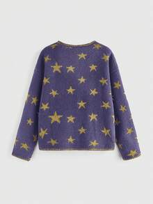 ROMWE Hippie Cárdigan de punto de manga larga con caída de hombros y estampado de pentagrama, para mujer, informal, otoño/invierno - Morado - Ver 2