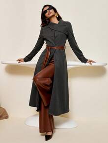 Bluhae Áo khoác dài buộc vạt ve cho nữ - Xám - Xem 9