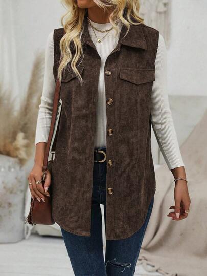 LanaWest Giacca casual senza maniche da donna, colore unito, autunnale