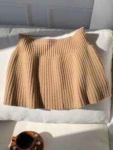 Comfortcana 女式驼色罗纹迷你休闲针织毛衣裙，秋冬 - 駝色 - 查看 3