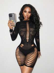 BamGleam Women's Sexy Hollow-Out Mesh Bodysuit