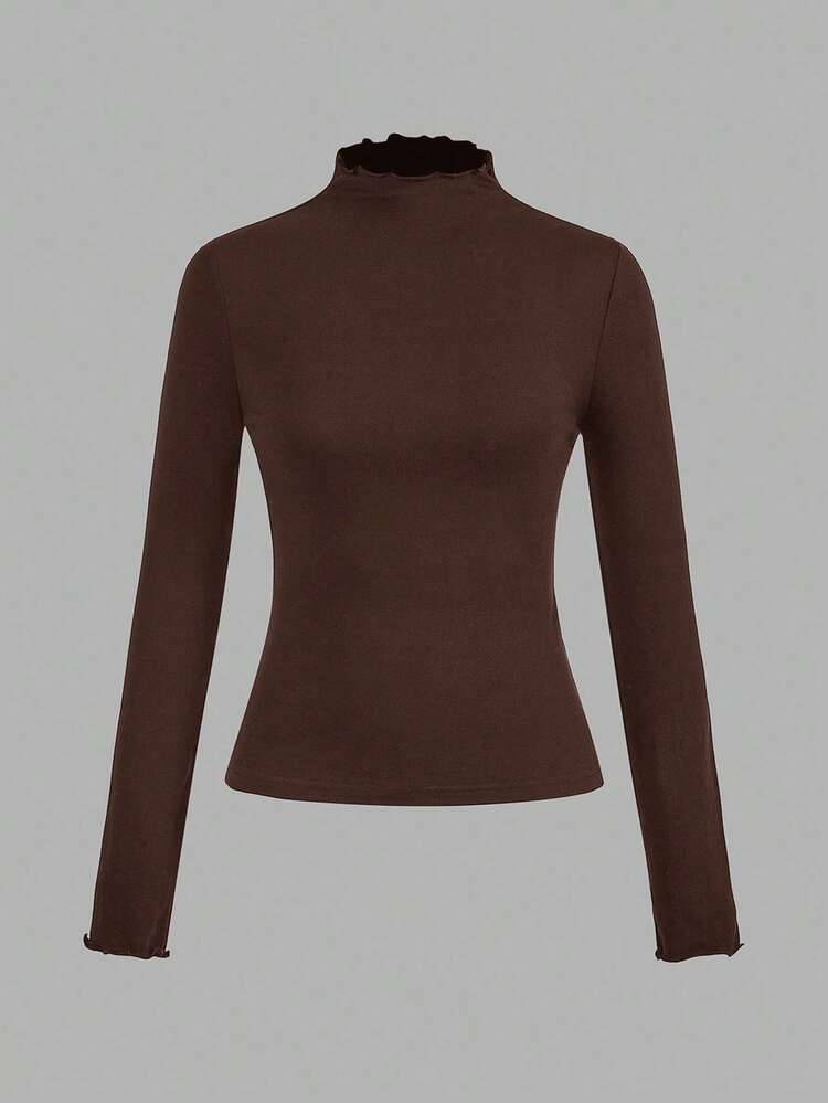 SHEIN EZwear Bộ 2 áo thun dài tay bó sát màu nâu và trắng, thời trang thu đông - Nhiều màu - Xem 6