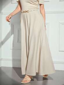Modelyn Plus Size Solid Color Casual Pants - Apricot - View 2