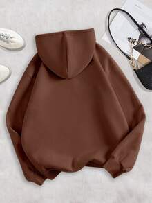 INAWLY Women's Heart Slogan Graphic Print Regular Fit Long Sleeve Sweatshirt - Coffee Brown - View 2