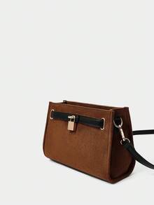 SHECARRY 女士斜挎包，绒面革，PU材质，五金挂锁装饰，时尚，优雅，简约，个性，百搭，经典，适合通勤，办公，约会，日常，购物，下午茶 - 棕色 - 查看 3