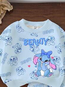 Set de 2 piezas de sudadera y pantalones a juego con estampado de conejo de dibujos animados lindo para niñas jóvenes, azul océano, conjunto casual cómodo para otoño/invierno - Multicolor - Ver 5