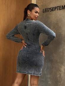 DAZY Kort denimklänning med bodycon-midja för kvinnor