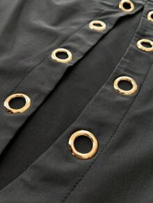 NU&NOW Plus Size Women's Solid Color Knit Elastic Fabric Round Neck Metal Button Decor Hollow Sexy Mini Dress, Sexy Bombshell Style, Party Dress, Date Dress, Clubwear, Bad Girl Style, Hip Hop Style