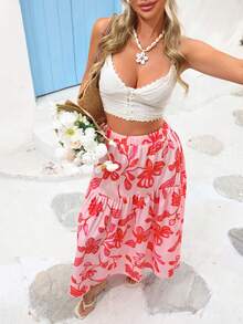 Vivid Eden 女士松紧腰宽松波西米亚印花半身裙，度假，夏季，沙滩粉色半身裙 - 彩色 - 查看 2