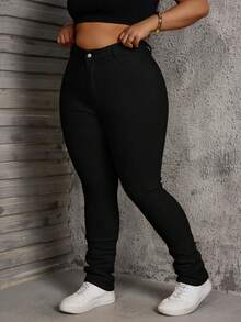 SHEIN Clasi Pantalon harem personnalisé à la mode et élastique pour femmes grandes tailles en hiver - Noir - Voir 5