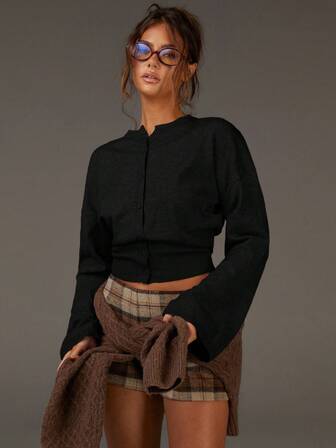 Athîral Modern och mångsidig enfärgad kofta med åtsittande midja och utsvängda ärmar för kvinnor