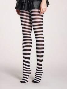 ROMWE Grunge Punk 1pc Asymmetric Sexy Stockings/Pantyhose/Leggings For Women - Black White - View 2