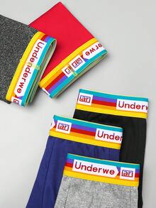 SHEIN 5pcs/Set Men's Letter Elastic Waistband Breathable Comfortable Boxer Briefs - Multicolor - View 3