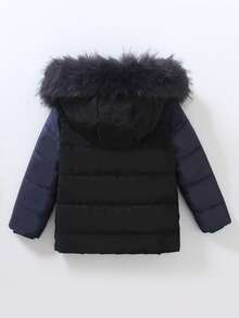 SHEIN Explorewe 2pcs/Set Young Boy Thermal Lined Hooded Padded Coat, Warm Padded Coat With Pockets Young Boy Winter Coattoddler Winter Coat BoyYoung Boys Coat WinterYoung Boys Coatbaby Boy Winter Coat - Blue - View 2