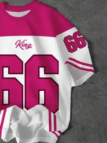 SHEIN EZwear Áo thun nữ tay ngắn cổ tròn in số 66 tối giản, giản dị - Nhiều màu - Xem 3