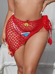 Swim Mod 加大码女式钩针编织海星沙滩披肩围巾罩衫 - 紅色 - 查看 6