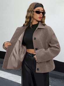 EURMUSE Buttom Detlied Overcoat, Business Wear - Mocha Brown - View 5