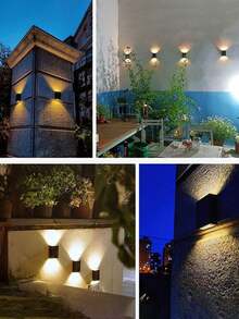 1-6 Peças Luzes de Parede Solares, Luzes Solares LED para Jardim Externo, Luminárias Decorativas de Parede para Jardim, Lâmpadas de Parede de Plástico Impermeáveis de 2 Cabeças para Iluminação Externa, Iluminação de Rua, Decoração de Varanda, Pátio e Gramado de Casa - Multicolorido - Visão 6