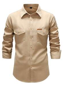 Manfinity Nomadique Men's Western Cowboy Style Casual Long Sleeve Shirt Beige Men Western Shirts Light Brown Shirt Men Cowboy Carter Shirt Cowboy Men Shirt Rodeo Shirt Men - Khaki - View 3