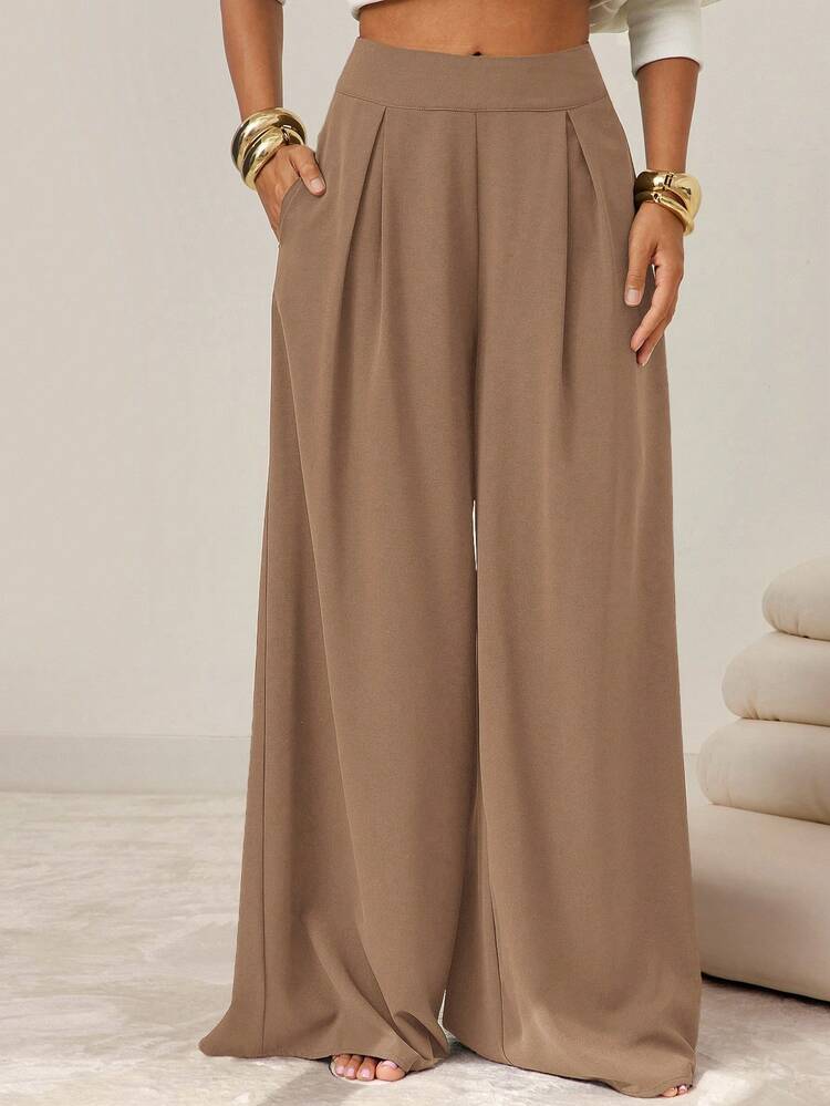 Vixey Women Fashion Empire Waist Extreme Wide Leg Pants - Camel - View 4
