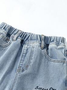 ChillGRL Jeans évasés ample pour jeune fille, nouvelle collection printemps/été, en denim bleu clair avec une ambiance décontractée, détail de broderie en forme de cœur pour une touche, taille élastique pour le confort. Convient pour le campus, la rue, les sorties, les activités de plein air et le port quotidien. Jeans baggy étoilé Y2K, jeans baggy Y2K - Jean bleu - Voir 4