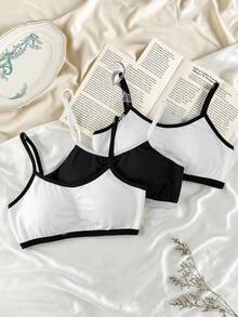 3 件套女式基本款带衬垫吊带背心，撞色，简约，甜美，运动，黑白 - 彩色 - 查看 1