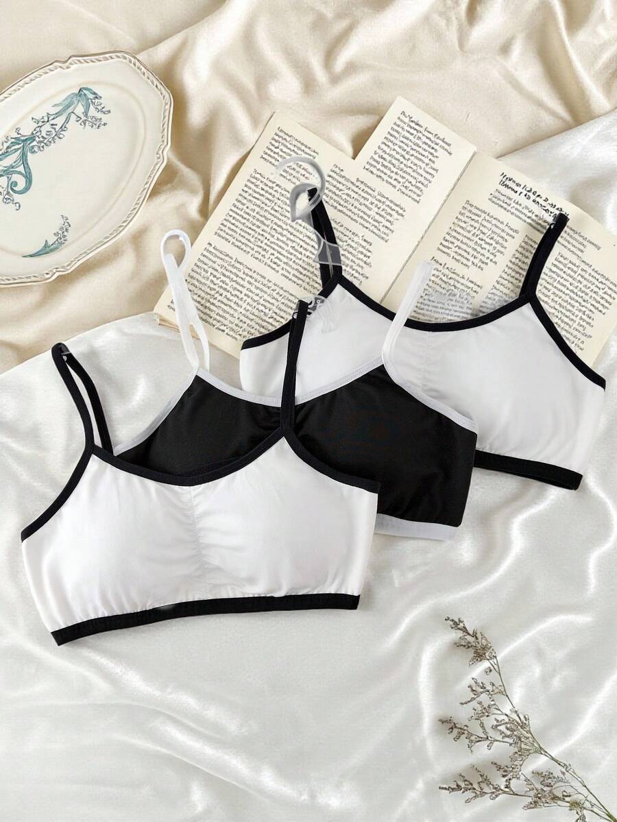 3 件套女式基本款带衬垫吊带背心，撞色，简约，甜美，运动，黑白 - 彩色 - 查看 1