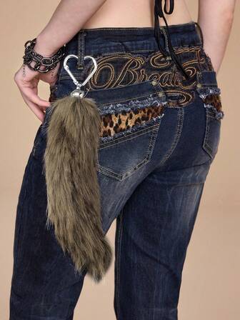 Grunge Punk 1pc Y2K Retro Cute Personalized Versatile High-Quality Brown Ombre Faux Fur Fox Tail DIY Keychain Bag Charm, Suitable For Women/Girls Daily Wear, Holiday Gift
