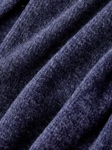 SHEIN MOD Rok A-Line Bahan Fleece Rajut dengan Sabuk Logam Pinggang Tinggi, Musim Gugur/Dingin - Navy Blue - View 4