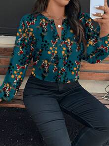 EMERY ROSE Áo sơ mi họa tiết hoa xanh cổ điển thanh lịch cỡ lớn, phù hợp cho mùa thu/đông - Nhiều màu - Xem 5