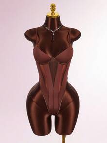 Y2K Amplova 女士纯色极简休闲连体衣，秋冬感恩节和新年派对礼服棕色连体衣棕色连体衣女士连体衣棕色泳衣性感连体衣 - 棕色 - 查看 5