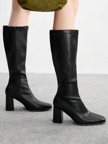 CUCCOO BIZCHIC Women's Pointed Toe Fashionable Black Knee-High Boots - Black - View 4